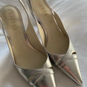 Silver sling back heels
